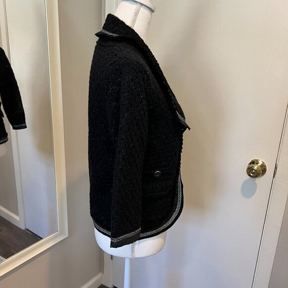 White House Black Market Black textured jacket with silver braiding, Size Small - Picture 8 of 15